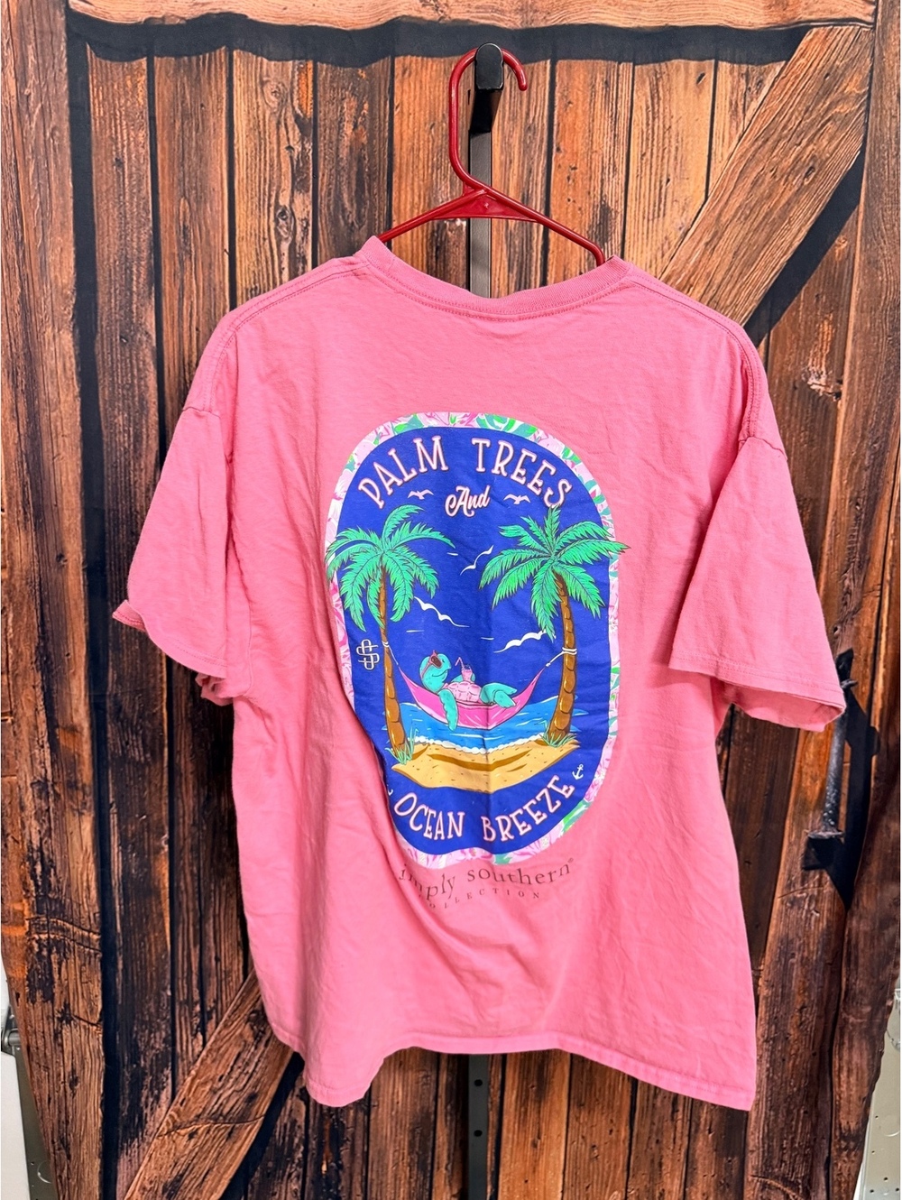 Simply Southern Pink Palm Trees Ocean Breeze Graphic T-Shirt XL